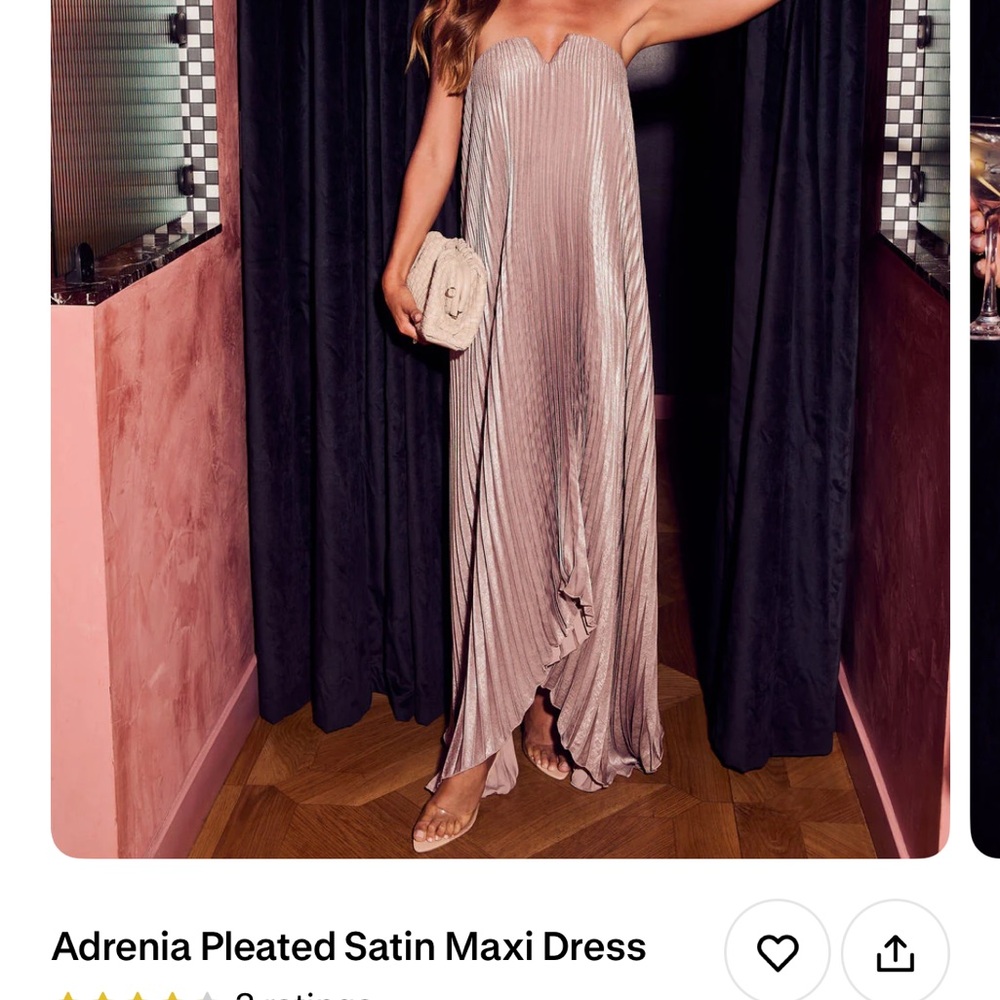 Vici Adrenia Pleated Satin Maxi Dress in Champagne